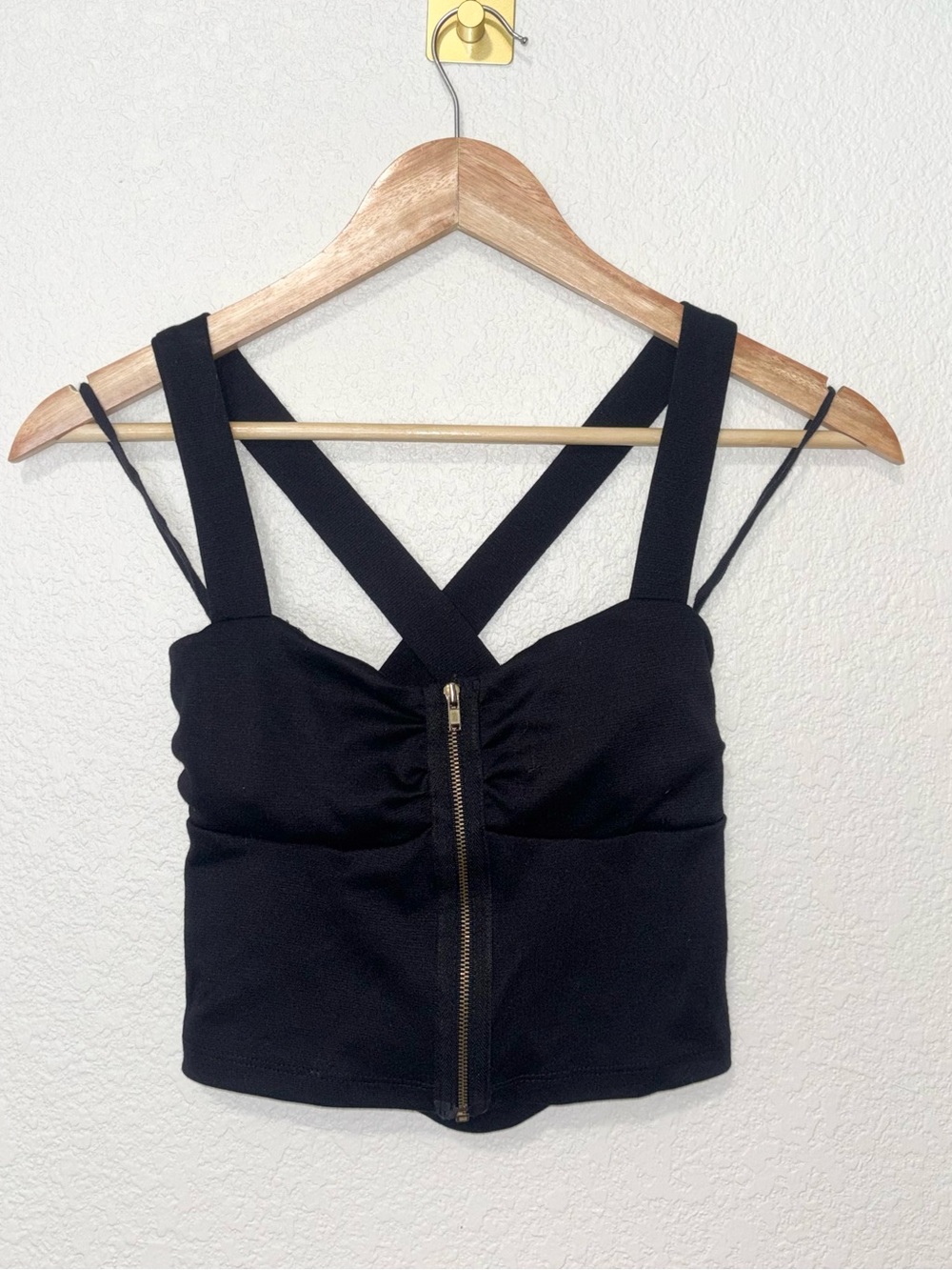 Windsor Small Black Ruched Bustier Crop Top Criss Cross Straps - Picture 3 of 10